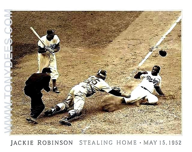 FRAMED PHOTO of JACKIE ROBINSON STEALING HOME 